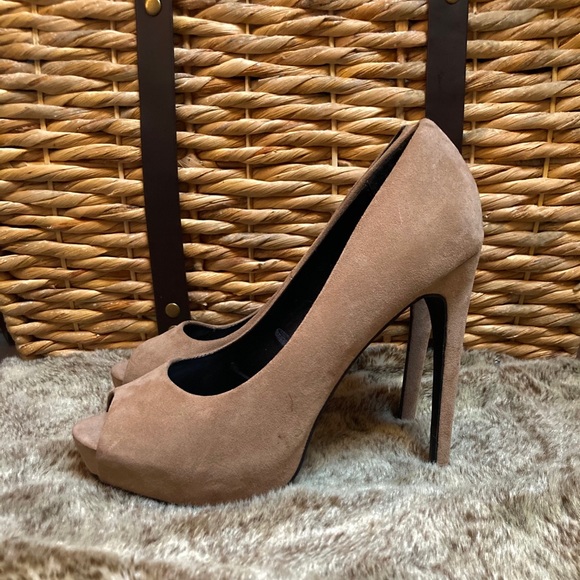 Nude Faux Suede Pumps - Picture 4 of 10